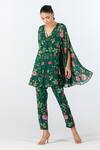 Limerick By Abirr N' Nanki_Green Georgette Printed Floral V Neck Renisa Tunic And Pant Set _at_Aza_Fashions