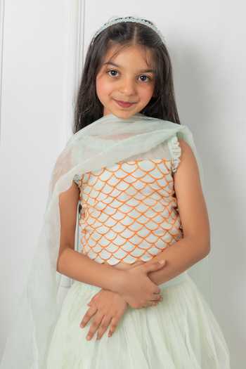 Buy_Kirti Agarwal - Pret N Couture_Green Organza, Silk, Linen Embroidery Bloom Lehenga Blouse Set _Online_at_Aza_Fashions