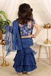 Shop Kirti Agarwal - Pret N Couture Blue Silk, Cotton Cut Work, Sequins Embellished Sharara With Crop Top at Aza Fashions Shop_Kirti Agarwal - Pret N Couture_Blue Silk, Cotton Cut Work, Sequins Embellished Sharara With Crop Top _at_Aza_Fashions