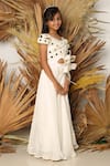 Kirti Agarwal - Pret N Couture_Off White Satin, Organza, Cotton Sequins Side Bow Embellished Jumpsuit _Online_at_Aza_Fashions