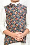 Samyukta Singhania_Blue Cotton Printed Floral Nehru Jacket _Online_at_Aza_Fashions