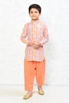 Buy_Samyukta Singhania_Peach Cotton Printed Striped Pathani Kurta And Pant Set _at_Aza_Fashions