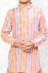 Samyukta Singhania_Peach Cotton Printed Striped Pathani Kurta And Pant Set _Online_at_Aza_Fashions