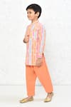 Shop_Samyukta Singhania_Peach Cotton Printed Striped Pathani Kurta And Pant Set _Online_at_Aza_Fashions