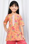 Buy_Samyukta Singhania_Peach Cotton Printed Floral Short Kurta And Sharara Set _Online_at_Aza_Fashions