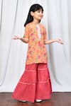 Samyukta Singhania_Peach Cotton Printed Floral Short Kurta And Sharara Set _at_Aza_Fashions