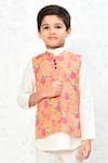 Samyukta Singhania_Peach Cotton Printed Floral Jacket _Online_at_Aza_Fashions