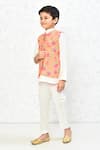Samyukta Singhania_Peach Cotton Printed Floral Jacket _at_Aza_Fashions