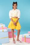 Kirti Agarwal - Pret N Couture_Yellow Cotton Satin, Crepe Embroidery Butterfly Crop Top With Skort_Online_at_Aza_Fashions