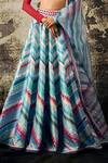 Shop_Cedar & Pine_Blue Georgette, Silk, Organza Bohemian Chevron Pattern Lehenga Blouse Set_Online_at_Aza_Fashions