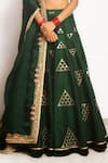 Shop_Cedar & Pine_Green Raw Silk Embroidery Mirror Work Prism Lehenga Blouse Set  _Online_at_Aza_Fashions