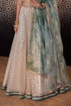 Cedar & Pine_Ivory Organza Embroidered Sequin V-neck Jaali Lehenga Set  _at_Aza_Fashions