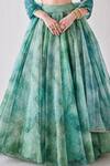 Shop_Cedar & Pine_Green Organza Sequins, Embroidery V-neck Abstract Print Lehenga Set _Online_at_Aza_Fashions