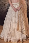 Cedar & Pine_Ivory Brocade Embroidered Hand Machine Crinkled Bridal Lehenga Set  _at_Aza_Fashions