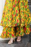 Buy_AHI Clothing_Yellow Heavy Crepe Printed Floral Round Embroidered Anarkali Palazzo Set 