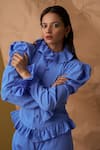 Shop_Enness Studio_Blue Waffle Crepe Ruffle Top With Pant _at_Aza_Fashions