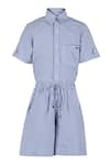 Buy_Rang by Lespetits_Blue Shell And Lining Cotton Stripes Nautical Shirt & Shorts Set  _at_Aza_Fashions