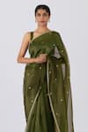 Shimai Jayachandra_Green Silk Organza Embroidered Floral Raindrops On Wild Moss Saree With Blouse _Online_at_Aza_Fashions