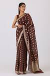 Buy_Shimai Jayachandra_Brown Silk Organza Fragrance Of The Earth Saree With Unstitched Blouse Piece _at_Aza_Fashions