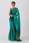 Shimai Jayachandra_Green Silk Organza Embroidered Geometric Whispering Waves Saree With Blouse _Online_at_Aza_Fashions