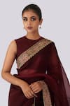 Shimai Jayachandra_Maroon Mulberries And Marigolds Saree With Unstitched Blouse Piece _Online_at_Aza_Fashions