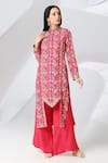 Buy_Adamantia_Red Muslin Silk Printed Floral Mandarin Collar Kurta And Palazzo Set  _at_Aza_Fashions