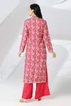 Shop_Adamantia_Red Muslin Silk Printed Floral Mandarin Collar Kurta And Palazzo Set  _at_Aza_Fashions