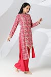 Adamantia_Red Muslin Silk Printed Floral Mandarin Collar Kurta And Palazzo Set  _Online_at_Aza_Fashions