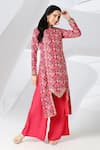 Buy_Adamantia_Red Muslin Silk Printed Floral Mandarin Collar Kurta And Palazzo Set  _Online_at_Aza_Fashions