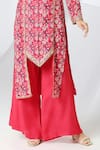 Adamantia_Red Muslin Silk Printed Floral Mandarin Collar Kurta And Palazzo Set  _at_Aza_Fashions