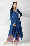 Buy_Adamantia_Blue Muslin Silk Embroidery Placket Angrakha Anarkali And Palazzo Set  _at_Aza_Fashions