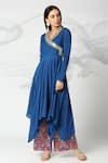 Adamantia_Blue Muslin Silk Embroidery Placket Angrakha Anarkali And Palazzo Set  _Online_at_Aza_Fashions