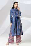 Buy_Adamantia_Blue Muslin Silk Printed Patola Stripe Mandarin Anarkali And Palazzo Set  _at_Aza_Fashions