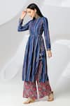 Adamantia_Blue Muslin Silk Printed Patola Stripe Mandarin Anarkali And Palazzo Set  _Online_at_Aza_Fashions