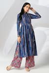 Buy_Adamantia_Blue Muslin Silk Printed Patola Stripe Mandarin Anarkali And Palazzo Set  _Online_at_Aza_Fashions