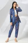 Buy_Adamantia_Blue Muslin Silk Printed Patola Stripe Notched Lapel Collar Jacket And Pant Set _at_Aza_Fashions