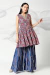 Buy_Adamantia_Blue Muslin Silk Printed Patola Stripe Peplum Kurta And Sharara Set  _Online_at_Aza_Fashions