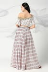 Shop_Adamantia_Off White Muslin Silk Ikat Print Lehenga And Blouse Set _at_Aza_Fashions