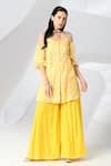 Buy_Adamantia_Yellow Muslin Silk Printed And Hand Embroidered Kurta & Sharara Set  _at_Aza_Fashions