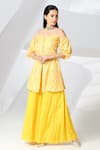 Shop_Adamantia_Yellow Muslin Silk Printed And Hand Embroidered Kurta & Sharara Set  _at_Aza_Fashions