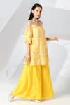 Adamantia_Yellow Muslin Silk Printed And Hand Embroidered Kurta & Sharara Set  _Online_at_Aza_Fashions