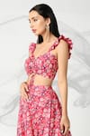 Buy_Adamantia_Red Muslin Silk Printed Floral Sweetheart Neck Top And Draped Skirt Set 