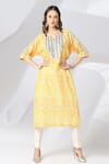 Buy_Adamantia_Yellow Muslin Silk Printed And Hand Embroidered Vintage Kaftan & Pant Set _at_Aza_Fashions