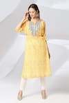 Buy_Adamantia_Yellow Muslin Silk Printed And Hand Embroidered Kaftan & Pant Set  _Online_at_Aza_Fashions