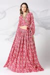 Buy_Adamantia_Red Muslin Silk Floral Print Lehenga And Blouse Set_at_Aza_Fashions