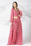 Buy_Adamantia_Red Muslin Silk Floral Print Lehenga And Blouse Set_Online_at_Aza_Fashions