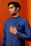 Devnaagri_Blue Cotton Silk Blend Pintuck Textured Bundi And Kurta Set _Online_at_Aza_Fashions