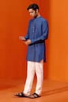 Buy_Devnaagri_Blue Cotton Silk Blend Pintuck Textured Bundi And Kurta Set _Online_at_Aza_Fashions
