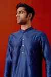 Buy_Devnaagri_Blue Chanderi And Cotton Blend Geometric Kurta With Pant _Online_at_Aza_Fashions