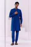 Buy_Devnaagri_Blue Cotton Silk Blend Plain Pintuck Pattern Kurta With Churidar _at_Aza_Fashions